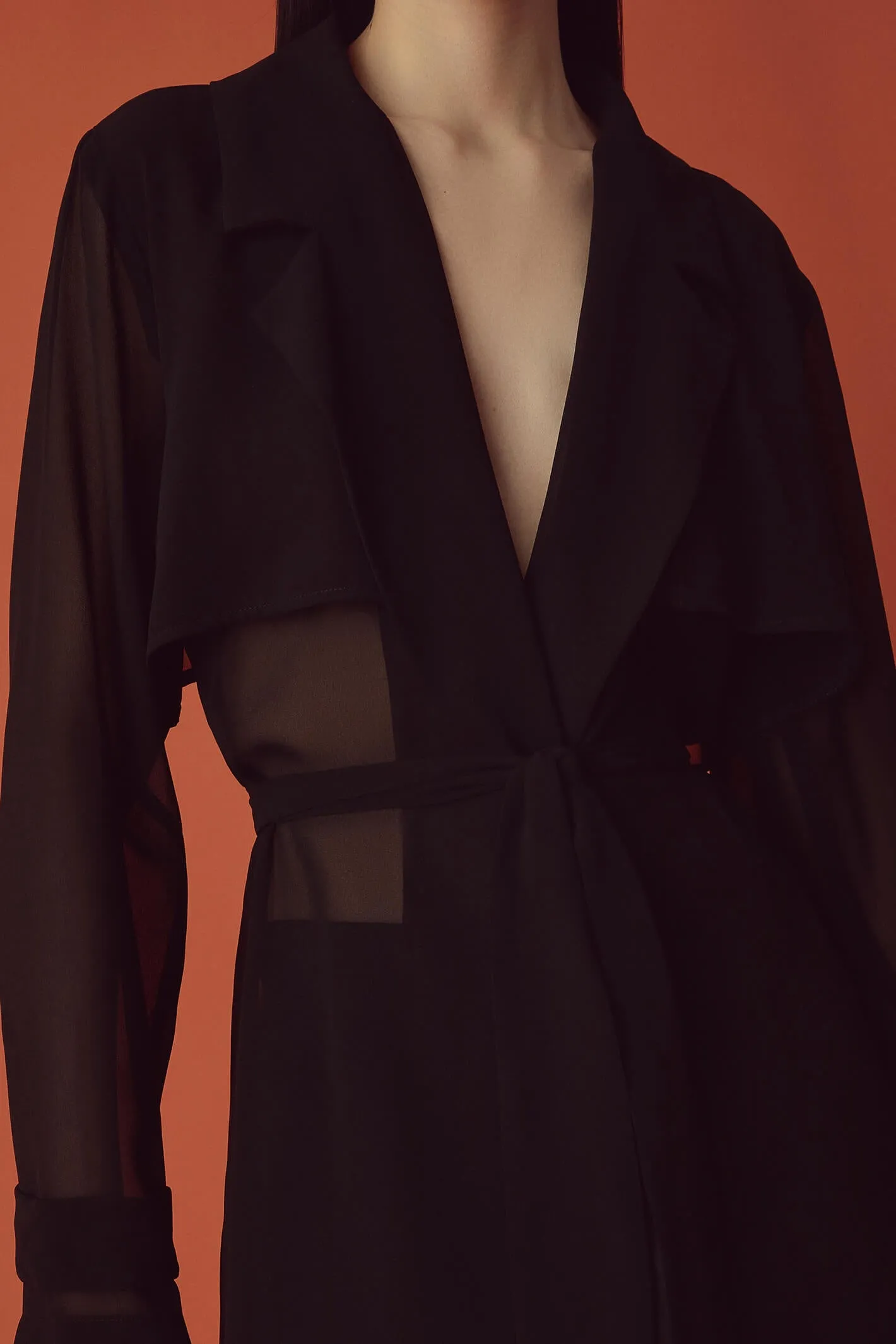 Marella Galizia 2331260133200 Black Georgette Trench Coat
