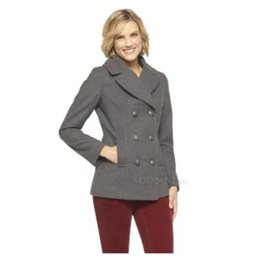 NWT Merona Women's Double Breasted Peacoat Wool Jacket Stylist Coat Gray/Black S